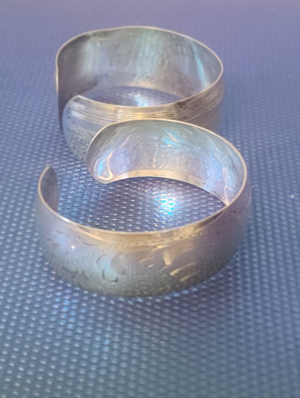 Sterling Silver (2) Lite Engraved Cuff Linear , Floral Bracelets -La Reine Mark